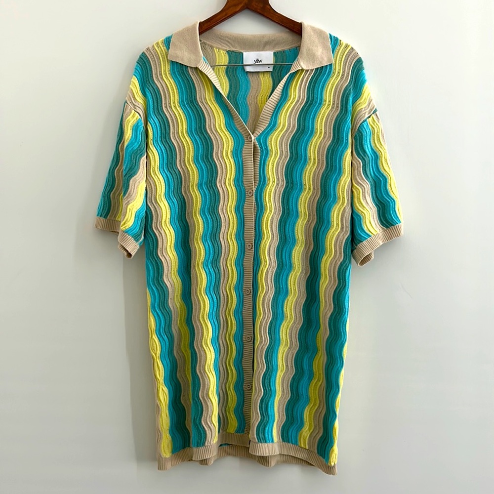 Yellow The Label Felix Knit Short Sleeved Shirt Dress Tropic
